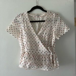 Madewell White Embroidered Tie-Front Blouse